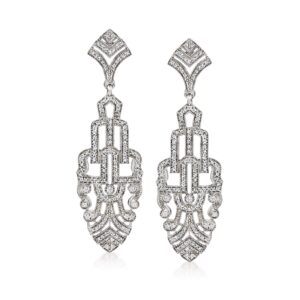 ross-simons 1.00 ct. t.w. diamond art deco-style drop earrings in sterling silver