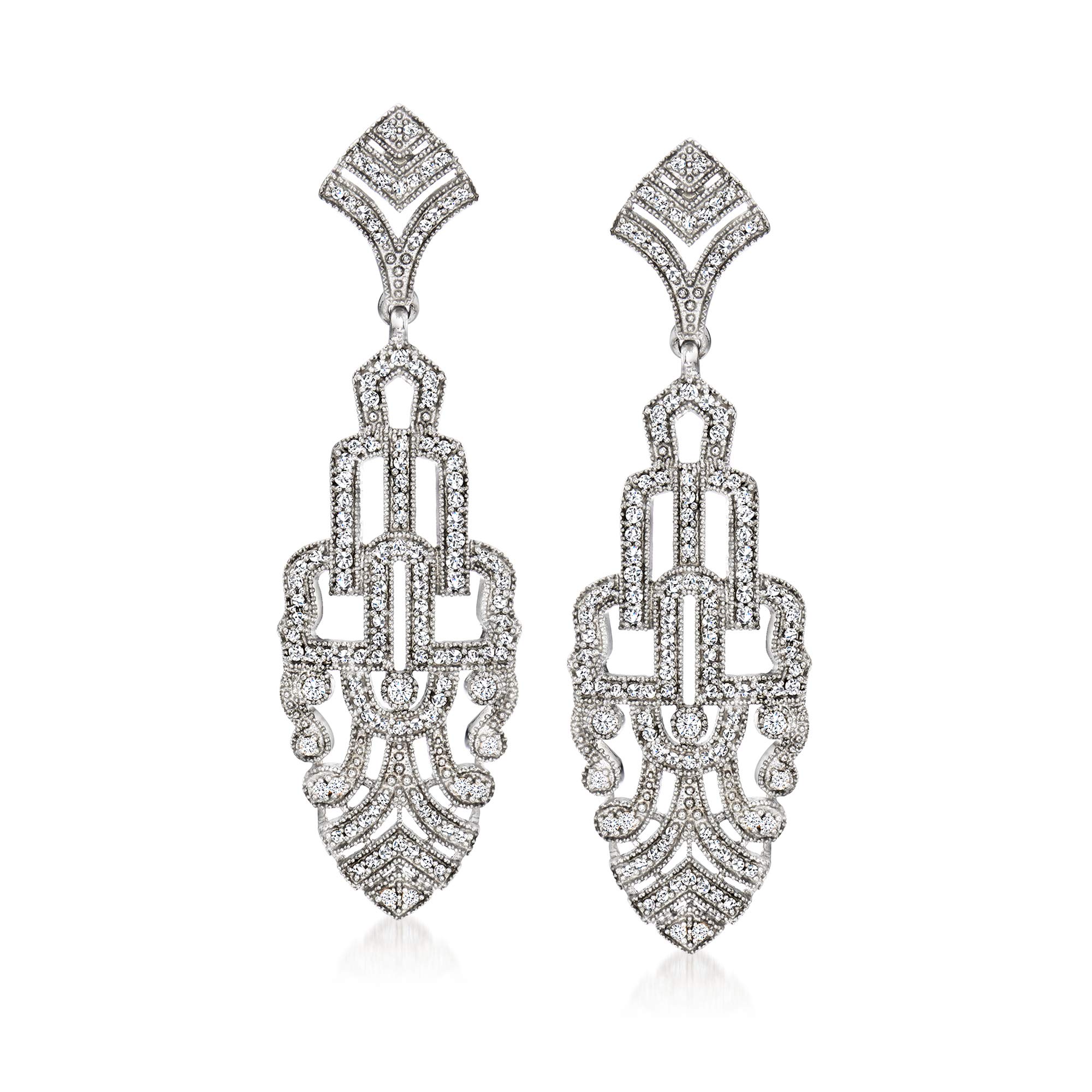 Ross-Simons 1.00 ct. t.w. Diamond Art Deco-Style Drop Earrings in Sterling Silver