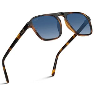 WearMe Pro Polarized Aviator One-Bridge Modern Square Mens Sunglasses (Tortoise Brown/Blue Gradient Lens)