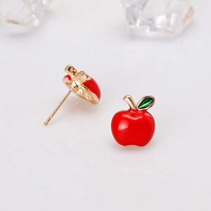 Small Apple Stud Earrings Cute Fruit Red Enamel Statement Earring Studs Posts Fashion Jewelry Gifts for Women Girls Christmas Eve Xmas