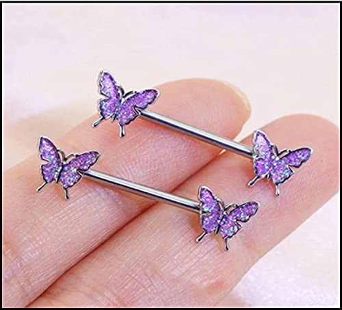 3 Pcs Set Butterfly Nipple Barbell 14g Colorful Charming Nipple Piercing Animals Jewelry Nipple Ring Bar Body Piercing Jewelry for Women - 6pcs