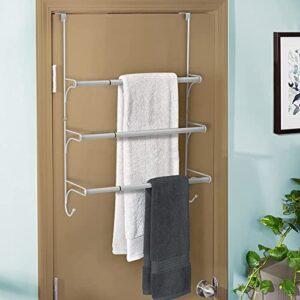 Auledio Adjustable Over The Door Triple Towel Rack with Hooks,Silver