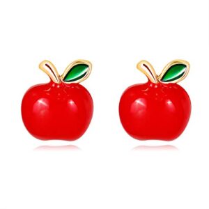 Small Apple Stud Earrings Cute Fruit Red Enamel Statement Earring Studs Posts Fashion Jewelry Gifts for Women Girls Christmas Eve Xmas