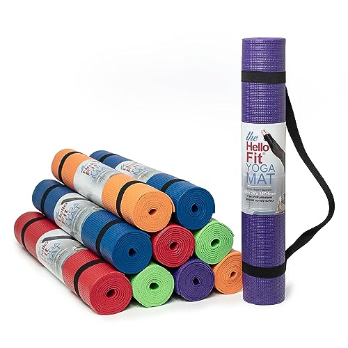 Hello Fit 10-Pack Yoga Mat With Carrying Strap, 68" x 24" Non Slip Exercise Mat, 4mm Thick Gym Mat, Bulk Non Toxic Yoga Mats for Schools and Studios, Assorted