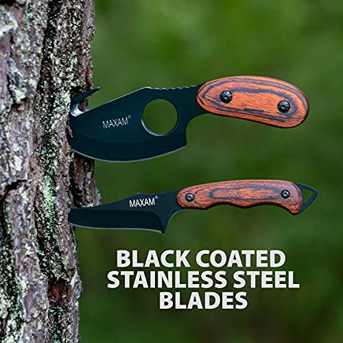 Maxam Fixed Blade Hunting Knife Set – Full Tang - 6 Inch Skinning Knife & 7 Inch Caping Knife -Includes Sheath - 2-Pieces