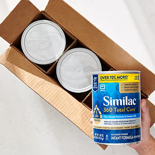 Similac 360 Total Care Infant Formula, Has 5 HMO Prebiotics, Our Closest Prebiotic Blend to Breast Milk, Non-GMO,‡ Baby Formula Powder, 36-oz Value Can, Pack of 3