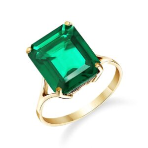 Galaxy Gold GG 5.5 SIZE 4.50 Carats 14K Solid Yellow Gold Brilliant Emerald Cut Emerald Solitaire Ring with Genuine Vibrant GRADE AAA OCTAGON SHAPE