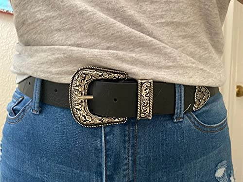 Mealah Women-Leather-Belts Vintage Western-Belt with Carved Buckle Waist-Belt for Jeans Dresses（for Waist 28"-39"）