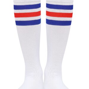 Henwarry Kids Toddler Soccer Socks Classical Stripes Cotton Soft Over the Calf Tube Socks for Boys Girls (A03-Blue/Red/White)