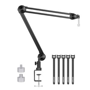 neewer microphone arm stand, heavy-duty mic arm microphone stand suspension scissor boom stand with 5/8” to 3/8” & 5/8” to 1/4” screw and cable tie compatible with blue yeti/snowball/quadcast (medium)