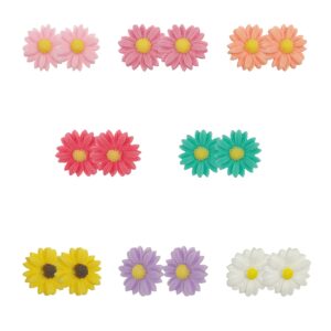 Just Follow 8 Pairs Bohemian Sweet Tiny Resin Sunflower Daisy Flower Stud Earrings Set For Women Sensitive Ears (Light Pink+Pink+Orange+Red+Green+Yellow+Purple+White)