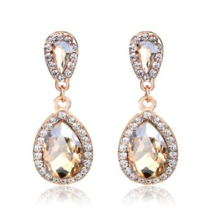 JWICOS Champagne Women Pear Shape Crystal Teardrop Earrings for Brides and Bridesmaids Wedding Trendy Unique Vintage Earrings for Prom or Party