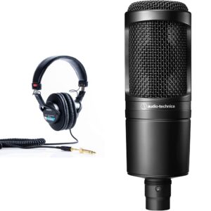 sony mdr7506 professional large diaphragm headphone and audio-technica at2020 cardioid condenser studio xlr microphone bundle