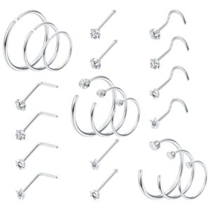 valdeas 21pcs 20g nose rings hoops 316l stainless steel nose rings for women assorted shapes cubic zirconia nose studs set a