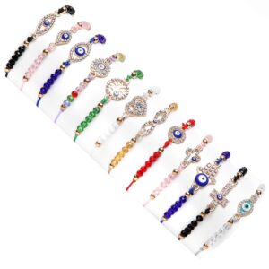 12 Pcs Evil Eye Bracelets Protection bracelet Mexican Bracelets Mal De Ojo Bracelets Evil Eye Jewelry Hamsa Bracelet Evil Eye Anklet Gold Evil Eye Bracelet for Women Girls Boys