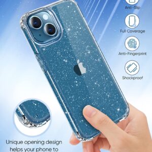 MIODIK for iPhone 13 Case with Screen Protector + Camera Lens Protector, Clear Glitter [Non Yellowing] Shockproof Protective Phone Case, Slim Women Girls iPhone 13 Cover 6.1 inch - Sparkle Clear