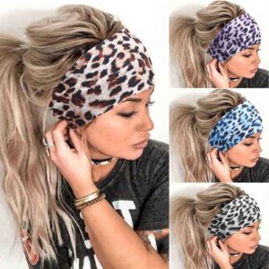 Acenail Leopard Boho Headbands Criss Cross Hair Bands Nonslip Elastic Headwrap Cloth Twist Hair Scarfs Yoga Headwear Workout Headpiece Stretch Hair Accessories for Women and Girls 4Pcs