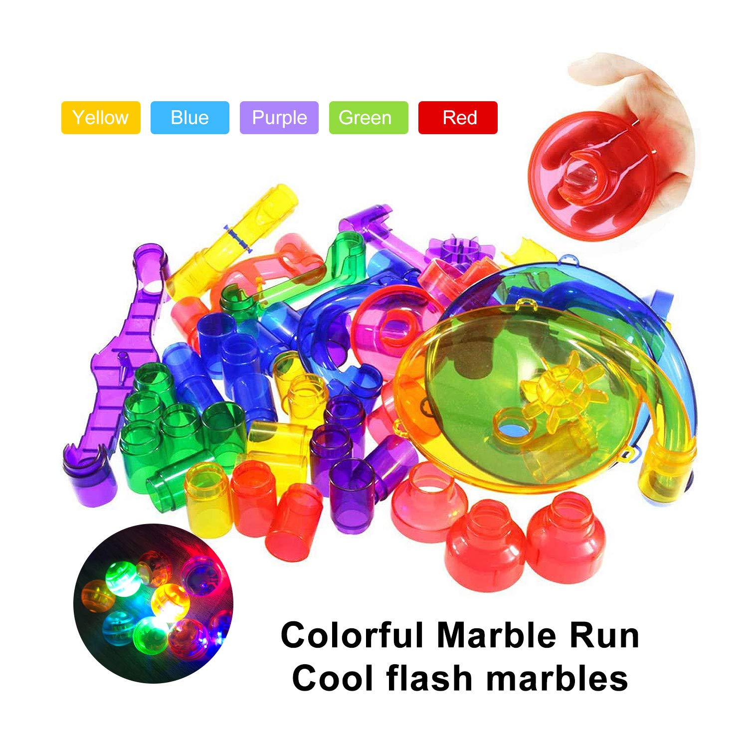 166Pcs Glowing Marble Run for Kids - Marble Maze & Building Block Brain Game STEM Toys Super Fun Gifts for Kids, Boys, Girls Age 4 to 12 (16 Glow in The Dark Marbles + 20 Glass Marbles)