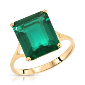 Galaxy Gold GG 5.5 SIZE 4.50 Carats 14K Solid Yellow Gold Brilliant Emerald Cut Emerald Solitaire Ring with Genuine Vibrant GRADE AAA OCTAGON SHAPE