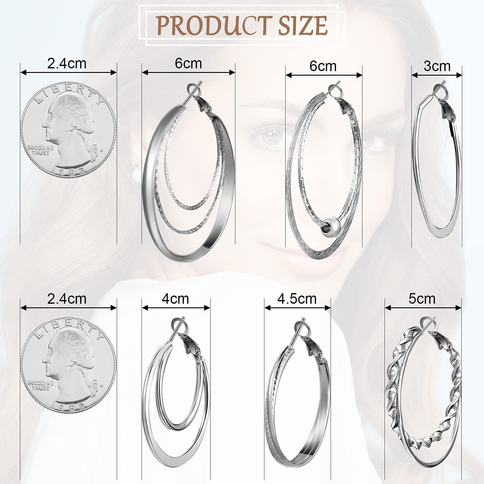 Kigeli 12 Pairs Hoop Earrings for Women Multipack Silver Gold Stainless Steel Earrings Lightweight Hoop Earrings Set for (Gold, Silver)