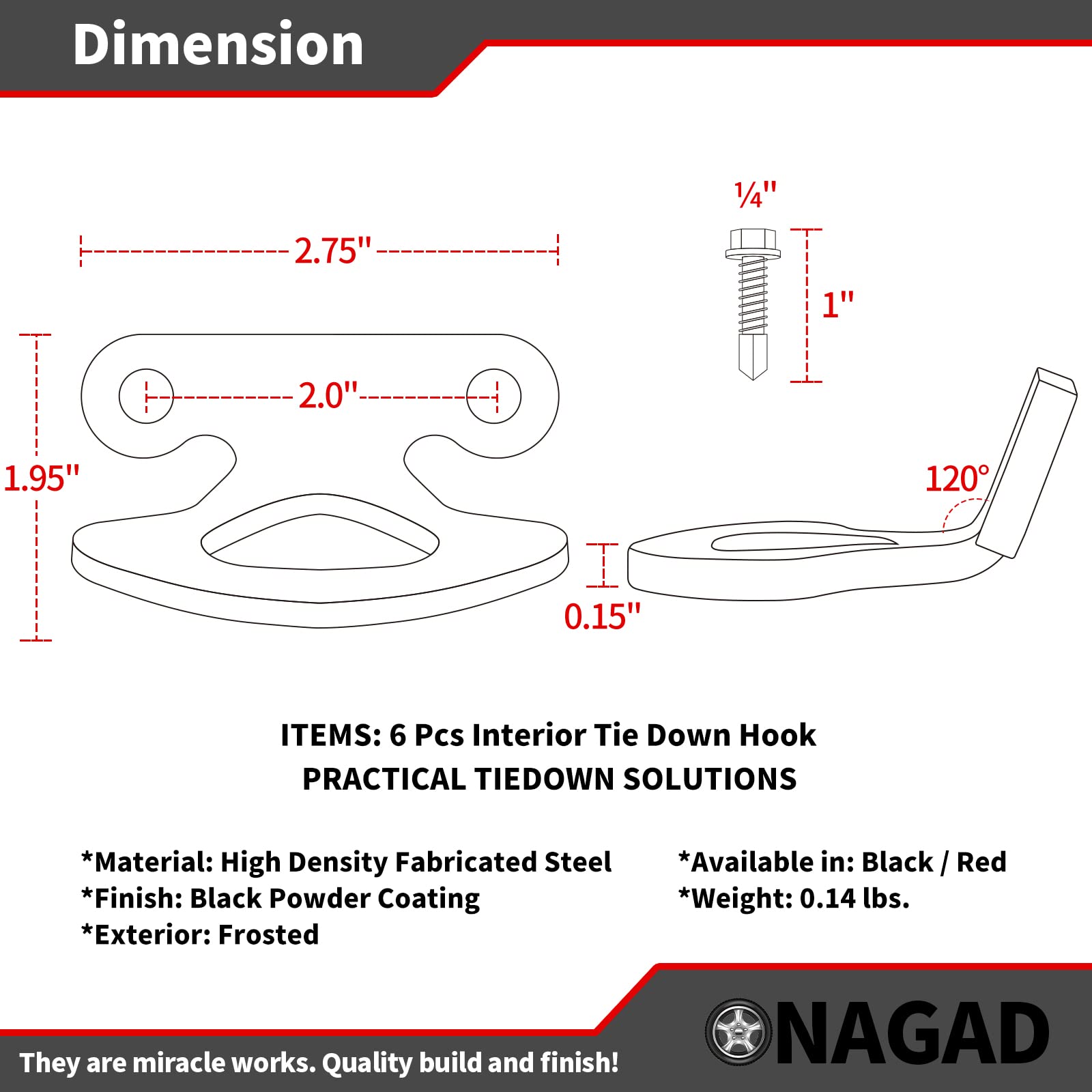 ONAGAD Tie Down Anchors for 2000-2017 Ford Tie Down Hooks | Fits 2004-2017 F-150 Styleside | Fits 2001-2010 Explorer Sport Trac, Inner-Bed Truck Bed Tie Downs (Pack of 6)