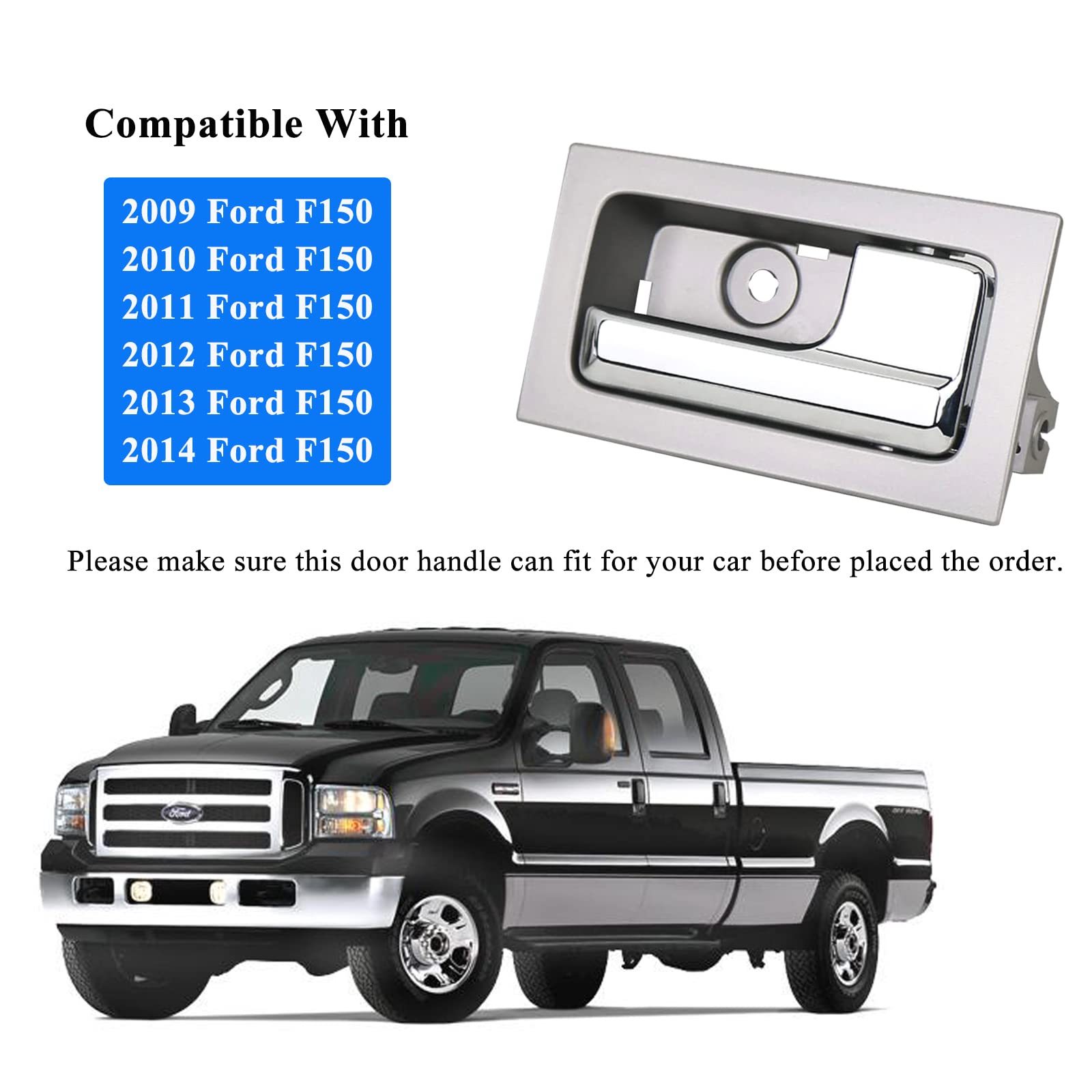 BJYXSHOP Interior Door Handle Front Or Rear Right Passenger Side Replacement for 2009 2010 2011 2012 2013 2014 Ford F150,9L3Z1522600CB,90825,Chrome Lever+Silver Gray Housing