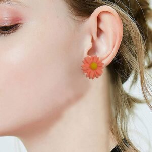 Just Follow 8 Pairs Bohemian Sweet Tiny Resin Sunflower Daisy Flower Stud Earrings Set For Women Sensitive Ears (Light Pink+Pink+Orange+Red+Green+Yellow+Purple+White)