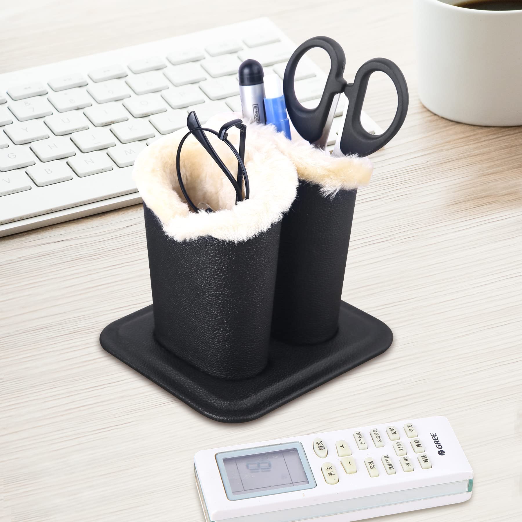 Siveit Eyeglass Holders, PU Leather Eyeglass Holder Stands with Soft Plush Lining - 2 Packs (Black, 1 Pack, 2 Slots)