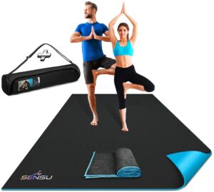 sensu large yoga mat - 7’ x 5’ x 9mm extra thick exercise mat for yoga, pilates, stretching, cardio home gym floor, non- slip anti tear eco-friendly workout mat - use without shoes