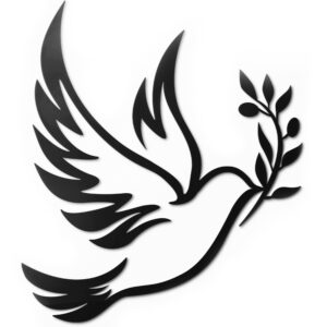 vivegate dove of peace olive branch metal wall art – olive branches peace black outline white dove metal wall decor (large - 15"x13", dove)