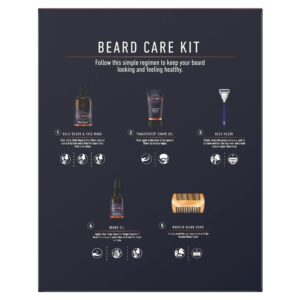 King C. Gillette Grooming Kit, 1 Razor with 2 Blade Refills,1 Oz Beard Oil, 11 Oz Beard Wash, 5 Oz Shave Gel, 1 Comb