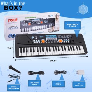 Pyle, Electric 49 Keys-Portable Digital Musical Karaoke Piano Keyboard-8 Rhythms 16 Tones, Stereo Speakers, Rechargeable Battery-Wired Microphone-Beginners Kids PKBRD4113 Black, Compact