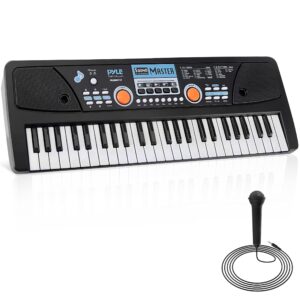 Pyle, Electric 49 Keys-Portable Digital Musical Karaoke Piano Keyboard-8 Rhythms 16 Tones, Stereo Speakers, Rechargeable Battery-Wired Microphone-Beginners Kids PKBRD4113 Black, Compact