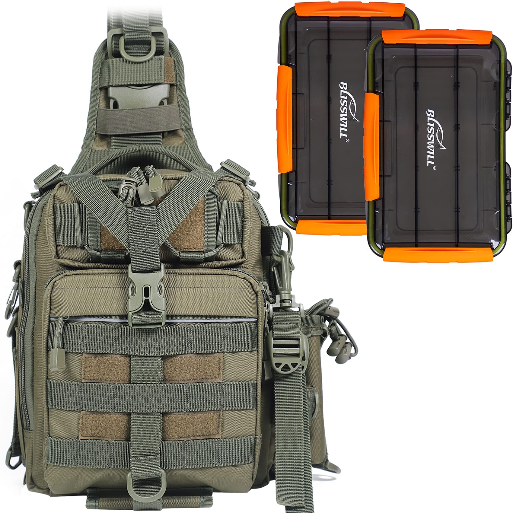 BLISSWILL Fishing Tackle Backpack with Two 3600 Fishing Tackle Boxes