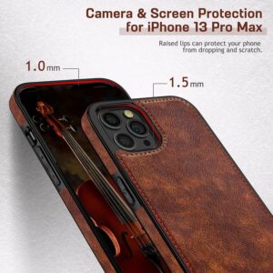 LOHASIC for iPhone 13 Pro Max Case, Slim Luxury PU Leather Non-Slip Grip Rugged Bumper Shockproof Full Body Protective Cover Phone Cases for iPhone 13 Pro Max 6.7" (2021) - Vintage Brown