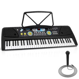 Pyle Electric Keyboard 61 Keys-Portable Digital Musical Karaoke Piano Keyboard-10 Rhythms 16 Tones, Stereo Speakers, Rechargeable Battery-Wired Microphone-Beginners Kids (PKBRD6112)