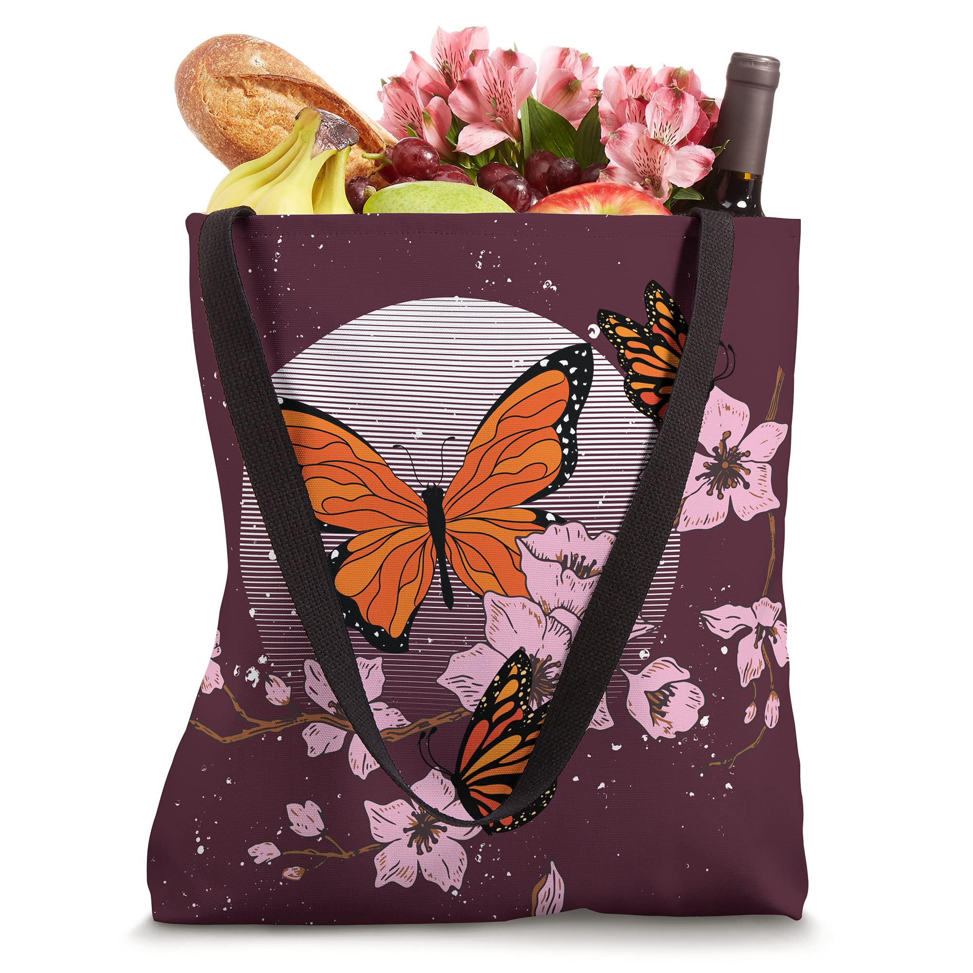 Floral Japanese Cherry Blossom Flower Sakura Retro Butterfly Tote Bag