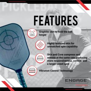 Engage Pursuit EX Graphite Pickleball Paddle – Rough Texture for Long Lasting Spin – Responsive Core for Control and Feel – Standard Grip, Standard Weight (7.9-8.3 oz) - USAP Approved