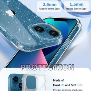 MIODIK for iPhone 13 Case with Screen Protector + Camera Lens Protector, Clear Glitter [Non Yellowing] Shockproof Protective Phone Case, Slim Women Girls iPhone 13 Cover 6.1 inch - Sparkle Clear