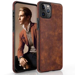 lohasic for iphone 13 pro max case, slim luxury pu leather non-slip grip rugged bumper shockproof full body protective cover phone cases for iphone 13 pro max 6.7" (2021) - vintage brown