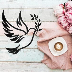 Vivegate Dove of Peace Olive Branch Metal Wall Art – Olive Branches Peace Black Outline White Dove Metal Wall Decor (Large - 15"X13", Dove)