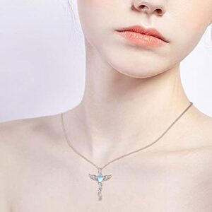 Midir&Etain Angel Necklace 925 Sterling Silver Moonstone Angel Wings Cross Pendant Necklace Hypoallergenic Moonstone Angel Cross Jewelry Gift for Women