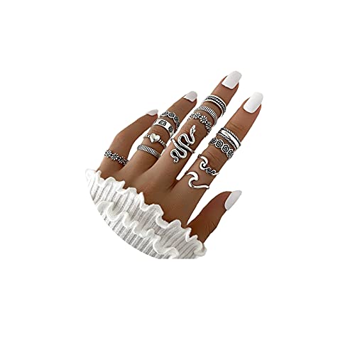 GIGB PBDK 6-14Pcs Vintage Knuckle Rings Set Snake Butterfly Finger Rings Set Stacking Joint Midi Rings Sets for Women (13Pcs)