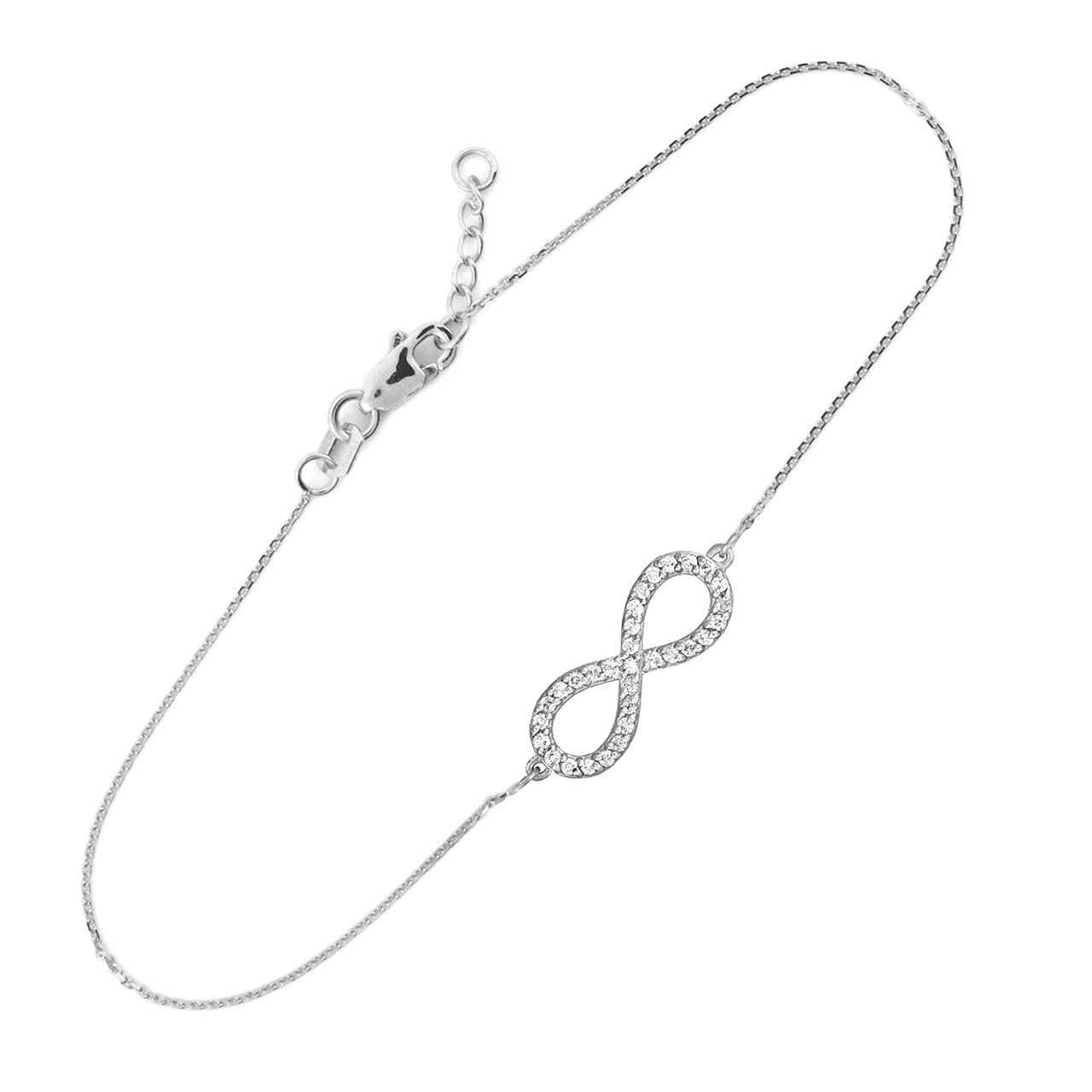 TYS TREAT YOURSELF TYS JEWELERS HOUSTON 14K WHITE GOLD CLEAR CZ INFINITY PENDANT BRACELET