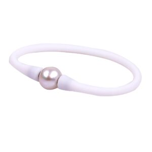 joe foreman 11mm real pearl bridesmaid white mood stackable silicone rubber stretch freshwater cultured pearl jewelry bracelets for women 7"