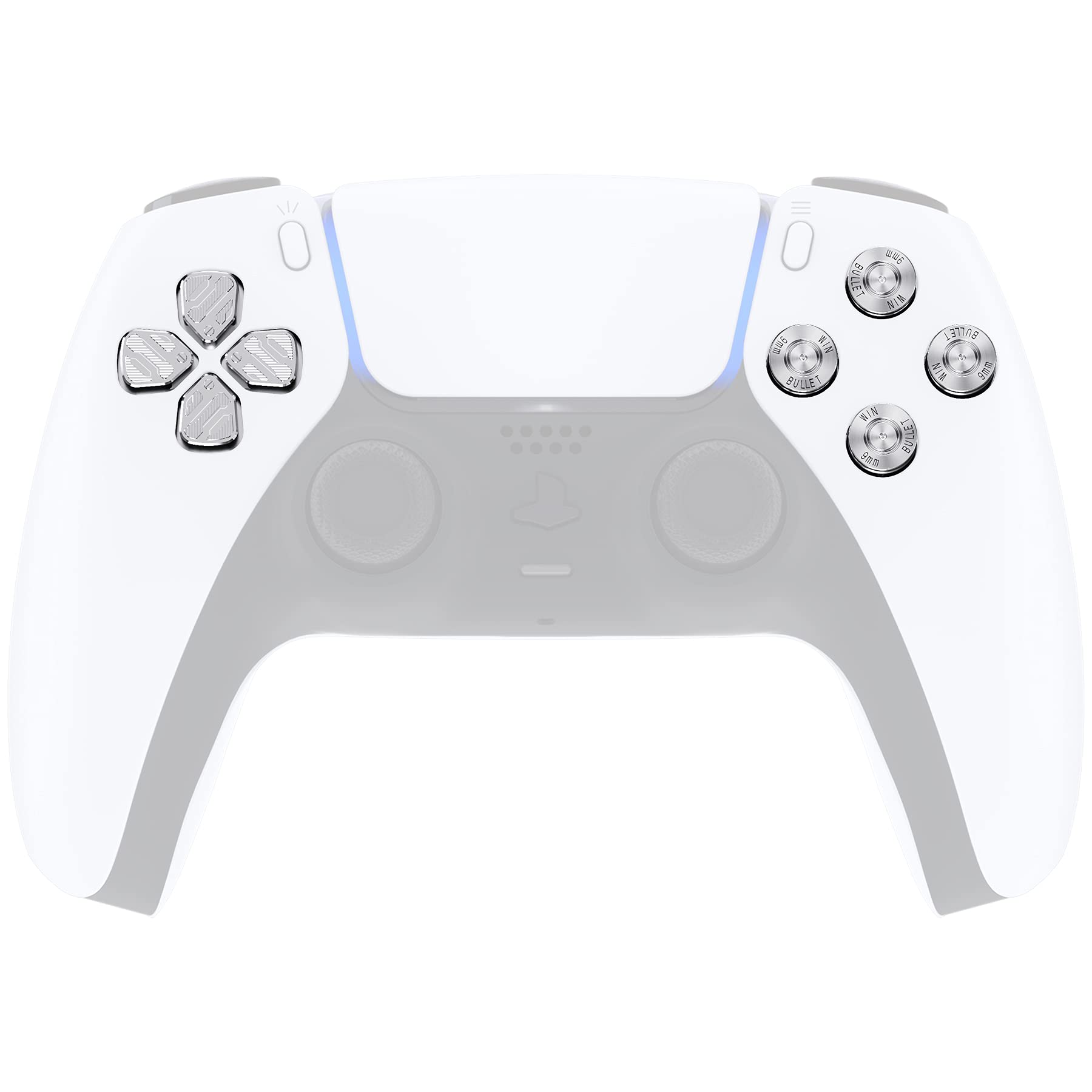 eXtremeRate Silver Metal Dpad ABXY Buttons for PS5 Controller, Custom Replacement Aluminum Action Buttons & Direction Keys for PS5 Controller - Controller NOT Included