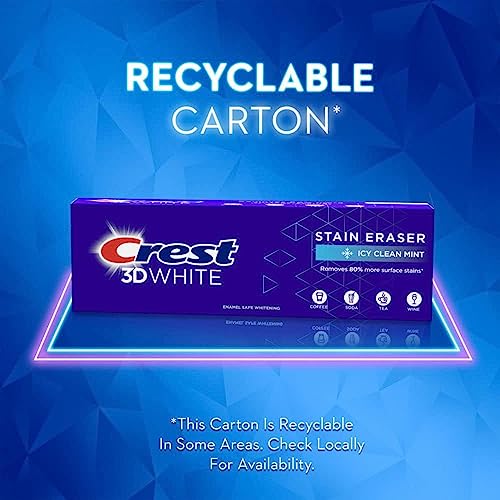 Crest 3D White Stain Eraser Teeth Whitening Toothpaste, ICY Clean Mint, 3.1 oz, Pack of 2