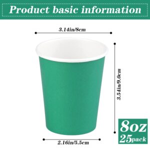 Giwrmu 25 Pack Disposable Paper Cups, 8 oz Paper Hot Cups, Green Coffee Cups Disposable To Go, Hot Cold Beverage Paper Cups, Ideal for Parties, Wedding, Home Kitchens and Office (Green)