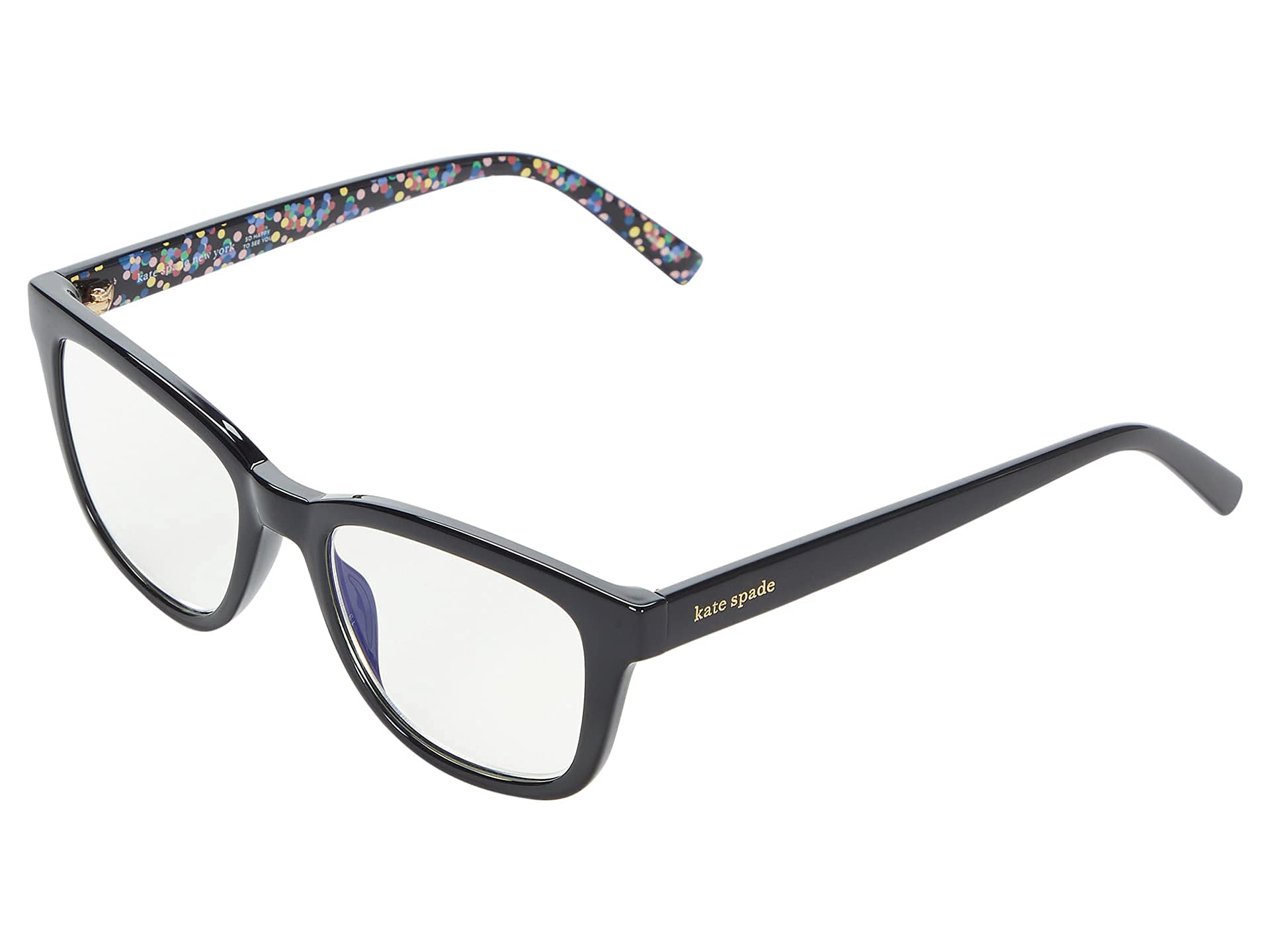 Kate Spade New York Women's Jazelle Blue Light Readers Square Reading Glasses, Black/Demo Lens, 51mm, 18mm + 1.5