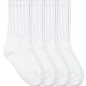 Jefferies Socks Mens Womens Military Ribbed Cushion Sport Crew Socks 4 Pair Pack (9-11, White)